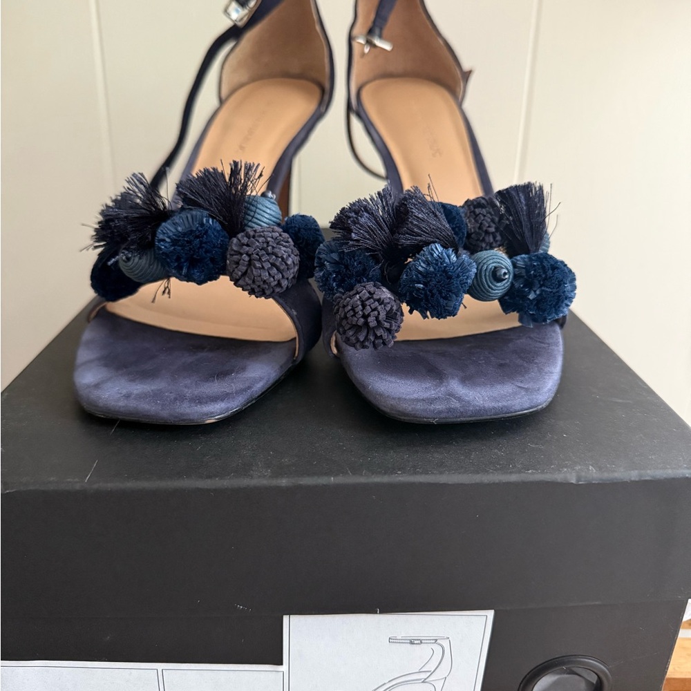 Banana Republic Navy Heels with Pom-Pom Accents